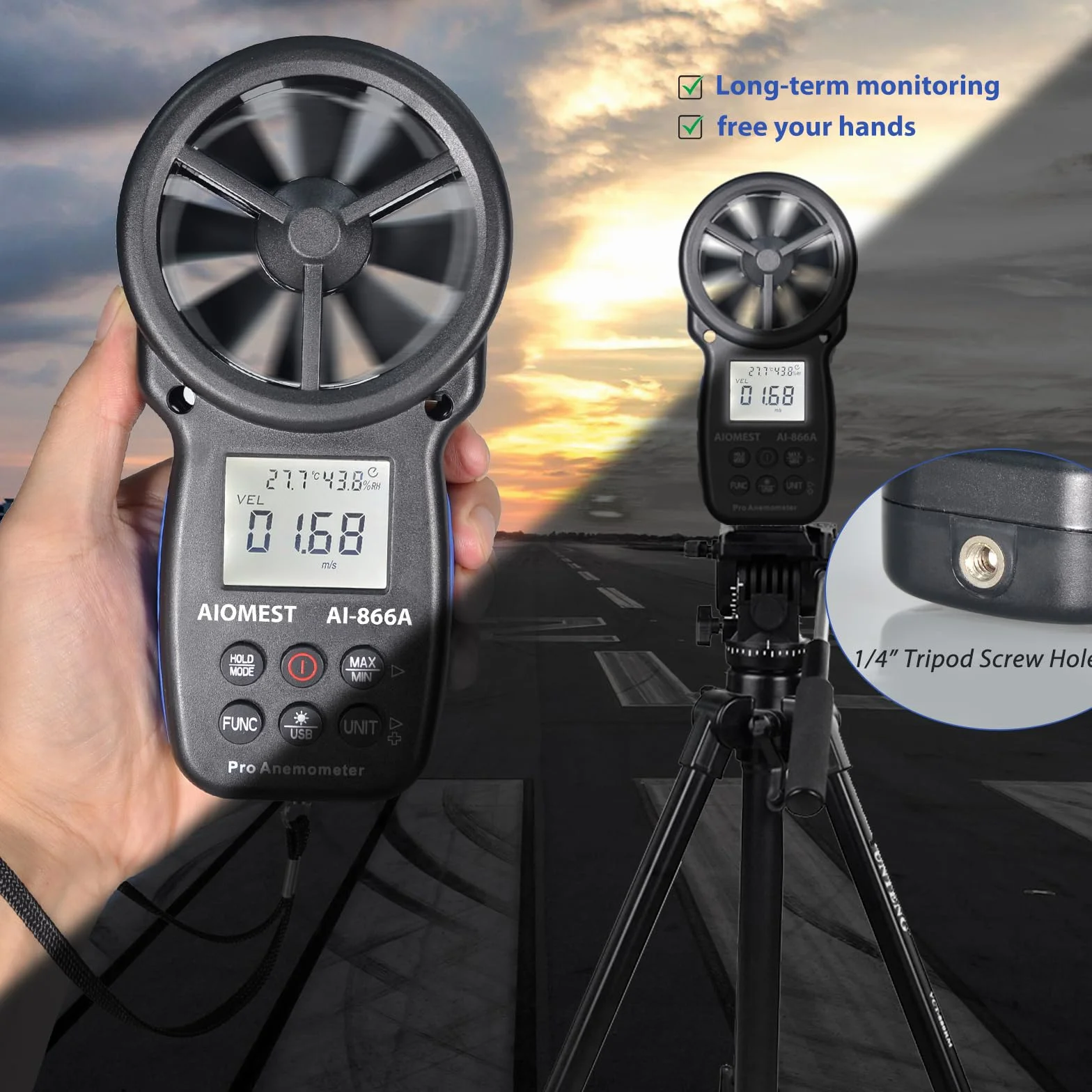 AIOMEST Anemómetro HVAC CFM Medidor de Flujo de Aire Portátil Velocidad del Viento