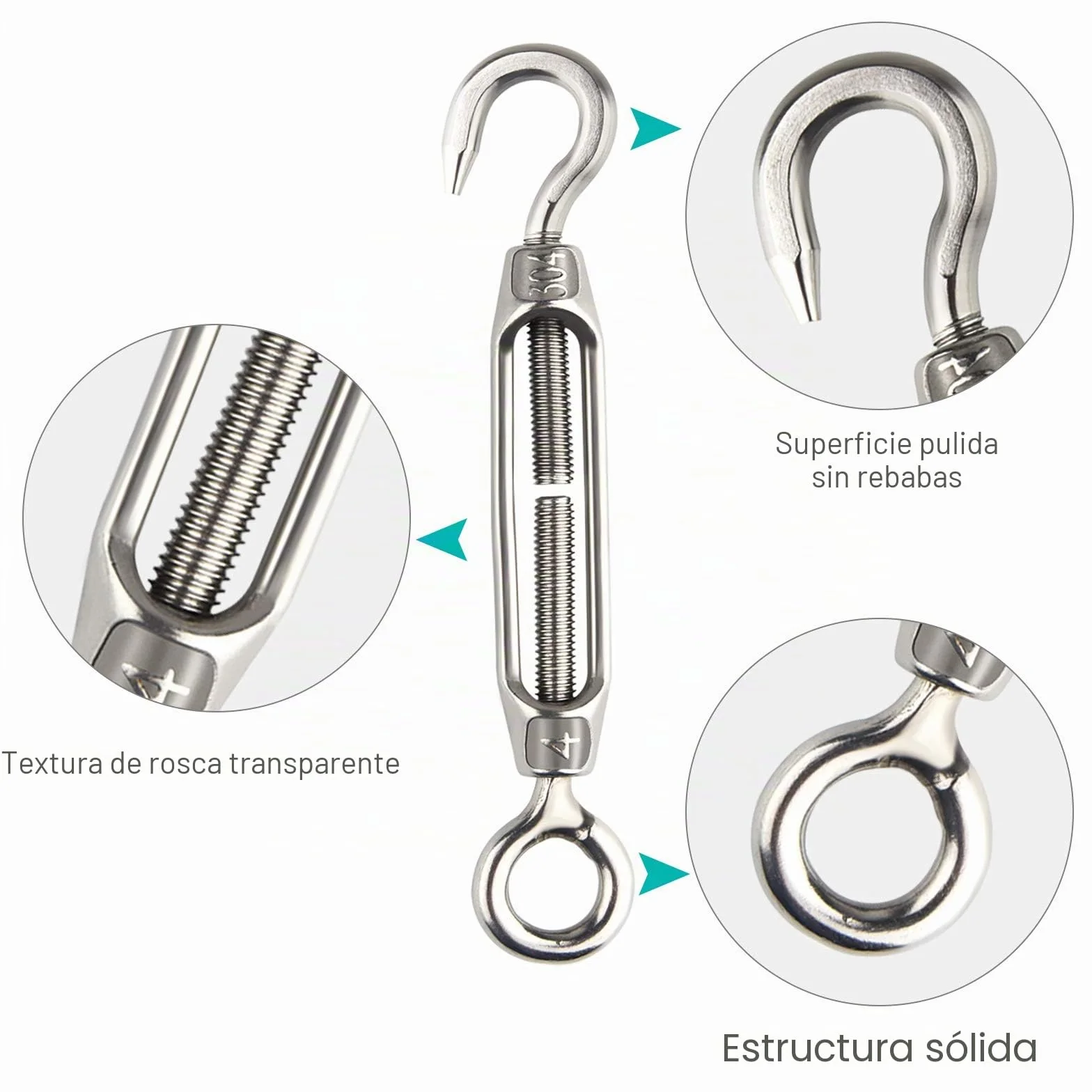 CHRORINE Tensor de Alambre Tensor M4 Gancho y Ojo 304 Acero Inoxidable Resistente 12 Piezas