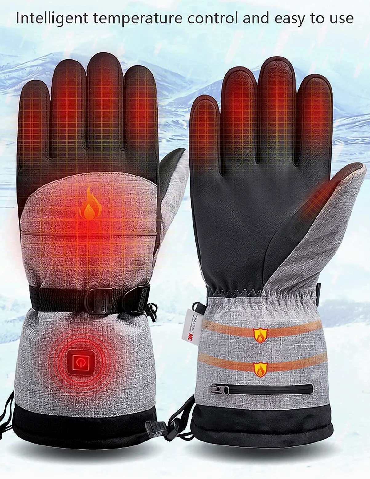 Guantes térmicos Guantes térmicos con Pantalla táctil, Hombres Mujeres Guantes para Escalada Senderismo Esquí, Kit de Guantes con batería Recargable Calentadores de Manos de invier