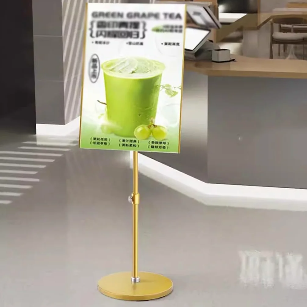 Soporte de Pedestal para Carteles con Base de Acero sólido Resistente, Soporte de Suelo Ajustable para Carteles Verticales y horizontales(Oro A4)