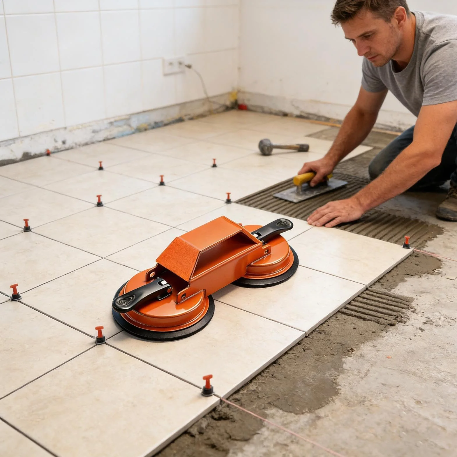 Laminate Floor Repair Tool - Adjustable Closing Suction Cup, Heavy Duty Aluminum Handle Lifter, Floating Wood Plank, Tile Glass Carrier