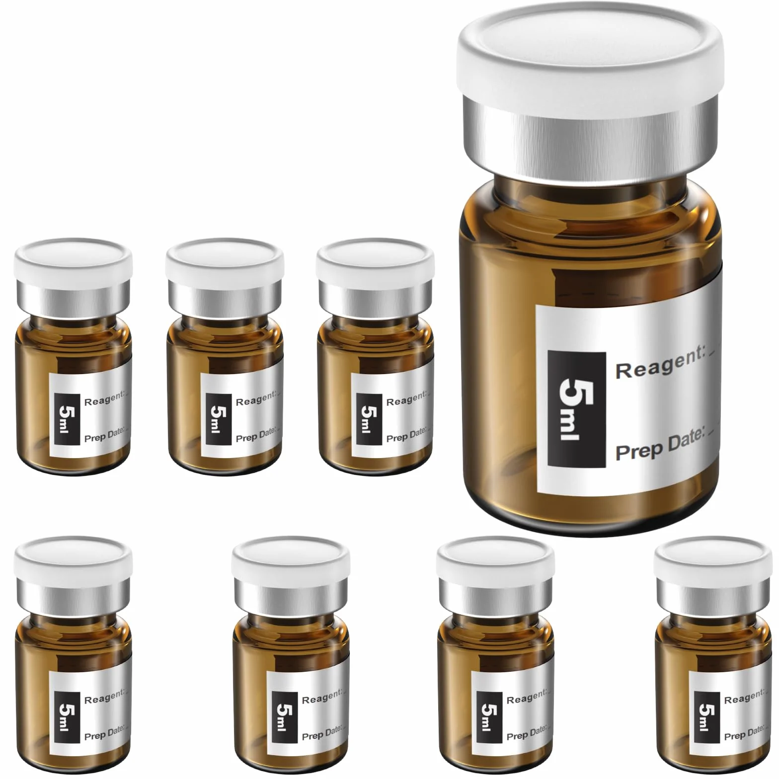 Biomed Solutions Vial estéril vacío 5 ml ámbar tubo borosilicato tipo 1 con tapón butilo y cierre abatible 8 unidades