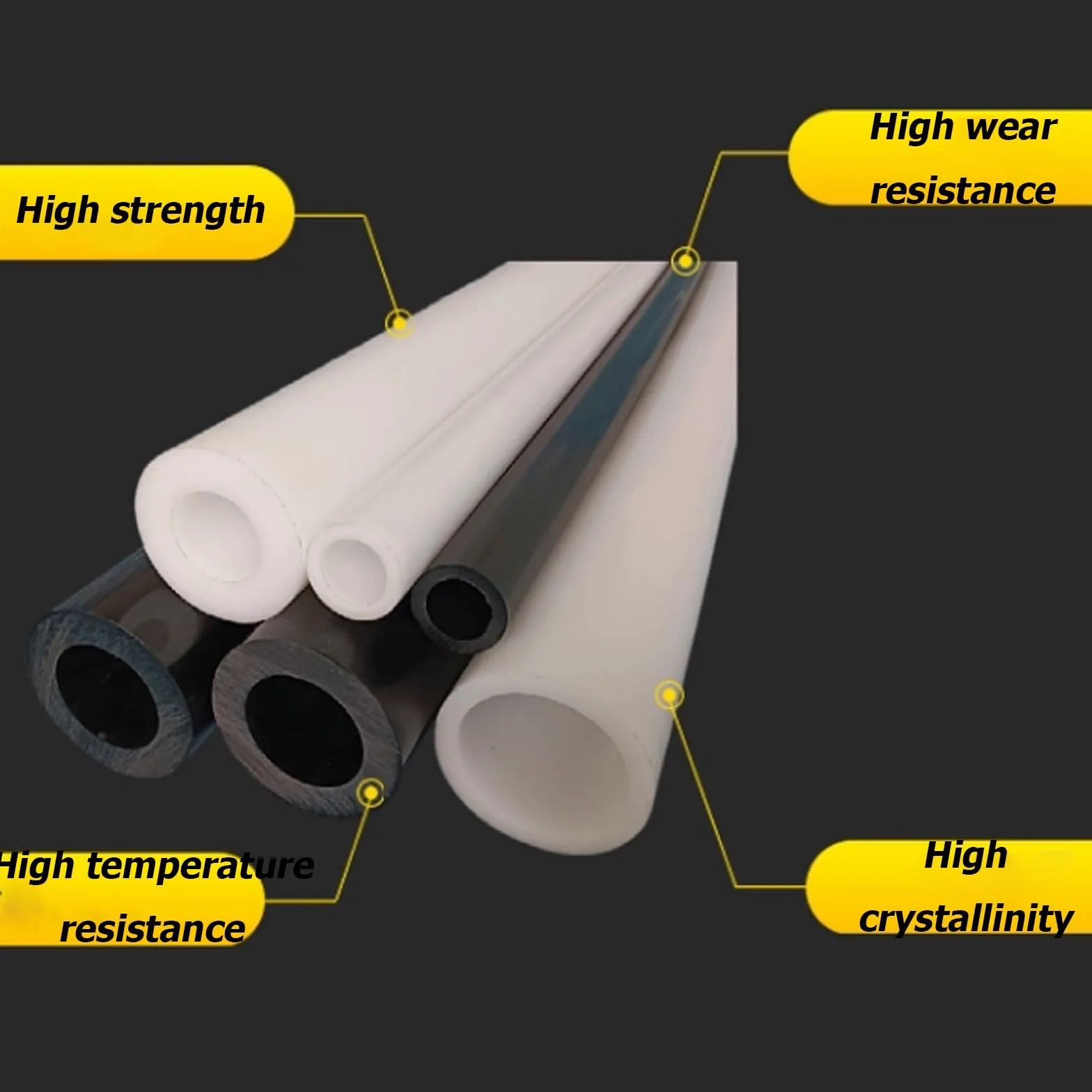 POM Tubos de Plástico Técnico, Pack de 2 Barras Huecas de 500mm, Acetal de Alta Resistencia para Torno, 25mm x 16mm