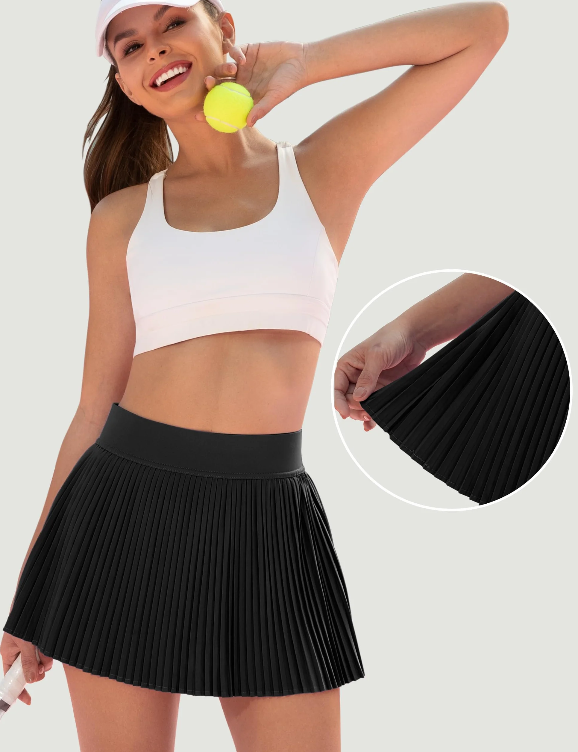 Desol Falda de tenis plisada con pantalón, falda para mujer, con 2 bolsillos, cintura alta, falda plisada, falda deportiva, falda de golf, mini falda para mujer, para entrenamiento al aire libre