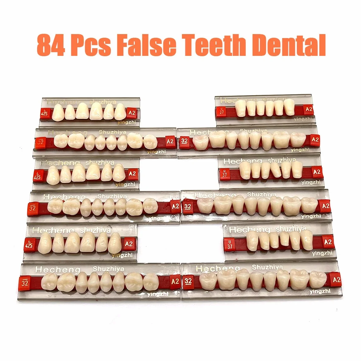84 piezas dientes falsos dentales completos resina acrílica 3 juegos dientes enteros polímero sintético 23 tonos A2 superior inferior materiales dentales reemplazo bricolaje
