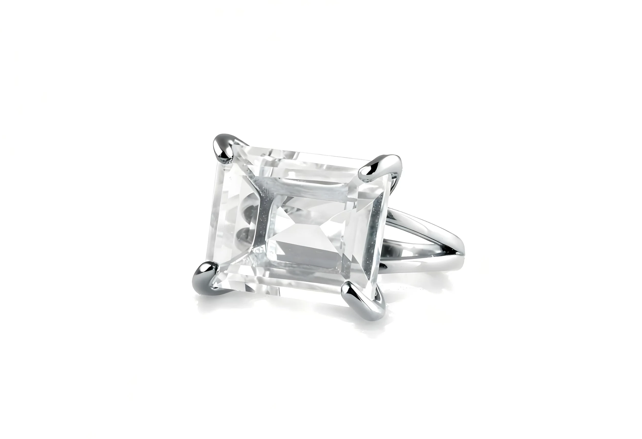 Sofisticado Anillo de Cuarzo Transparente de 13x18mm - Anillos de Piedra Preciosa Corte Esmeralda en Plata de Ley - Anillos de Joyería de Moda y Mejores Regalos para Mujer