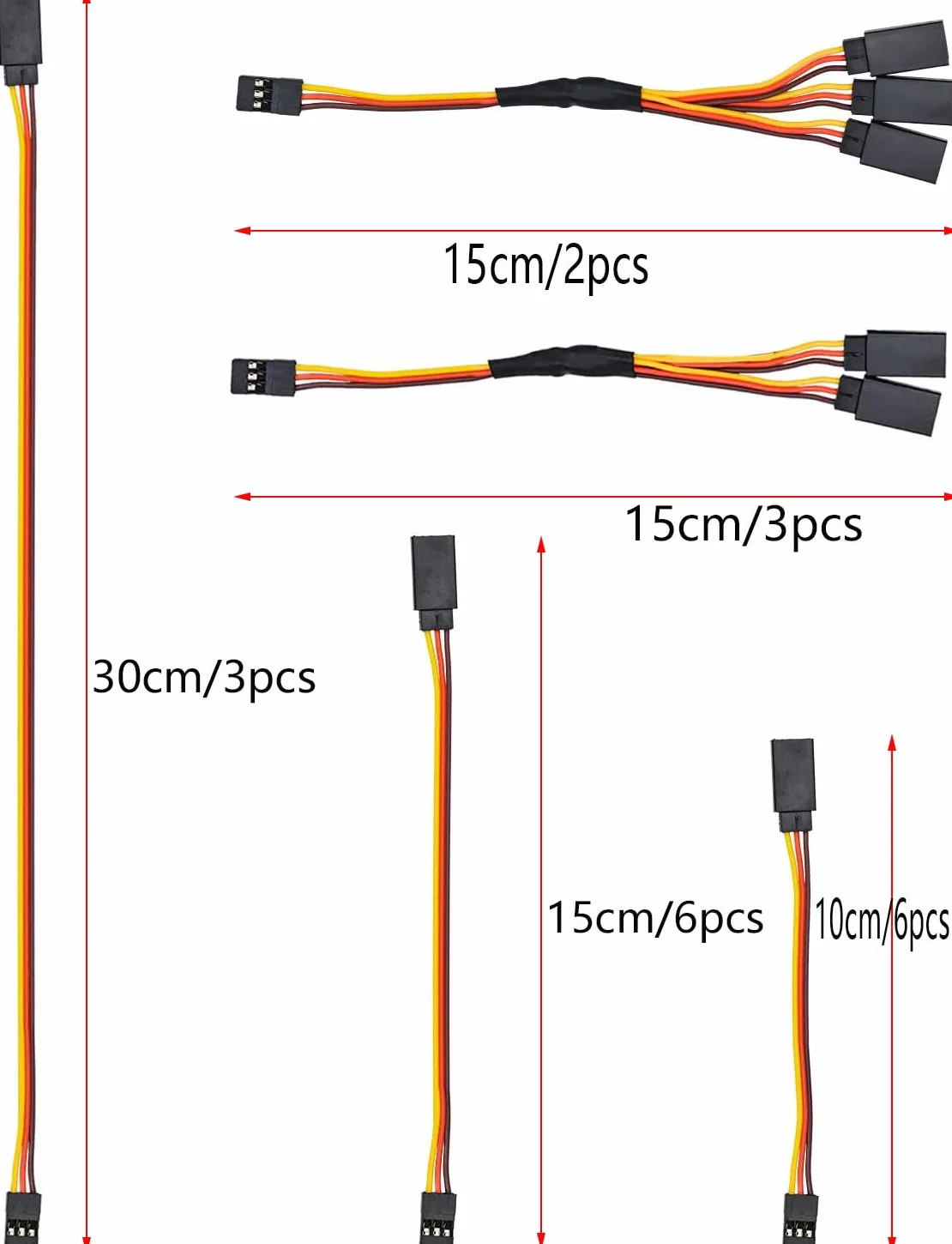RUNCCI-YUN 20Pcs Servo Extension Cable JR Style, RC Y Harness 1 to 2, RC Servo Splitter 1 to 3, 300mm 150mm 100mm 2 Pin 3 Pin
