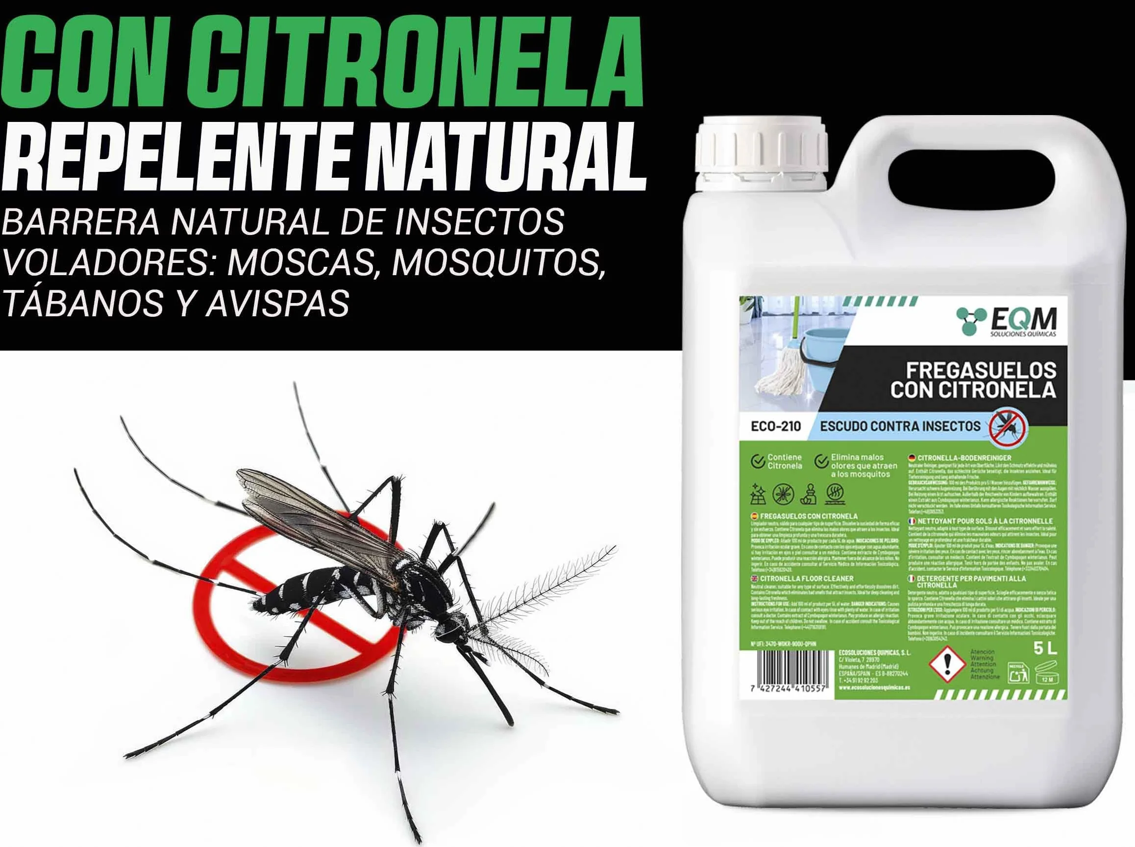 EQM ECO-210 Fregasuelos Citronela 5L Repelente Natural