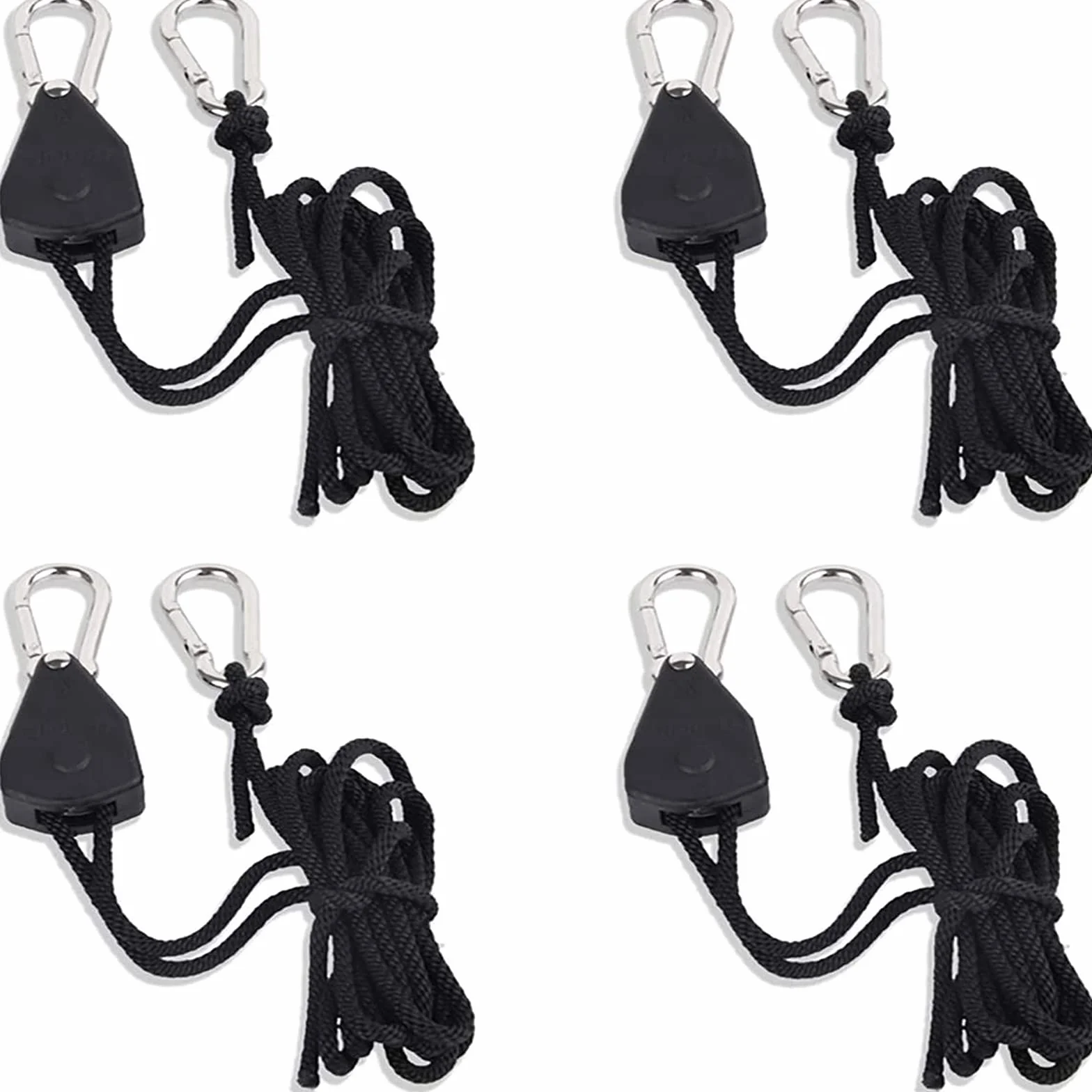 Juego de 4 Trinquete Cuerda Gancho Ajustable Negro para Lámpara de Planta Tienda Senderismo