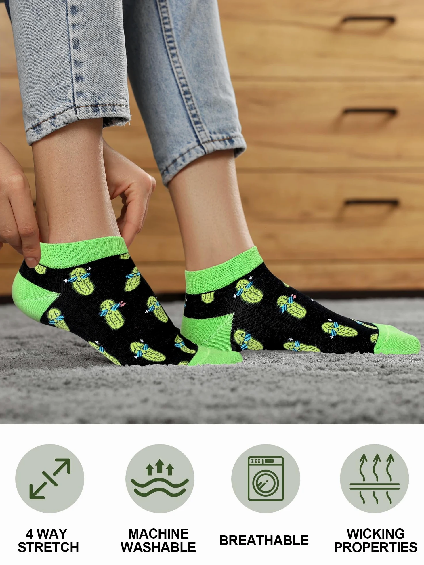 8 pares de calcetines divertidos de pepinillos, calcetines de eneldo, calcetines de algodón, regalos para amantes de los pepinillos, mujeres y hombres