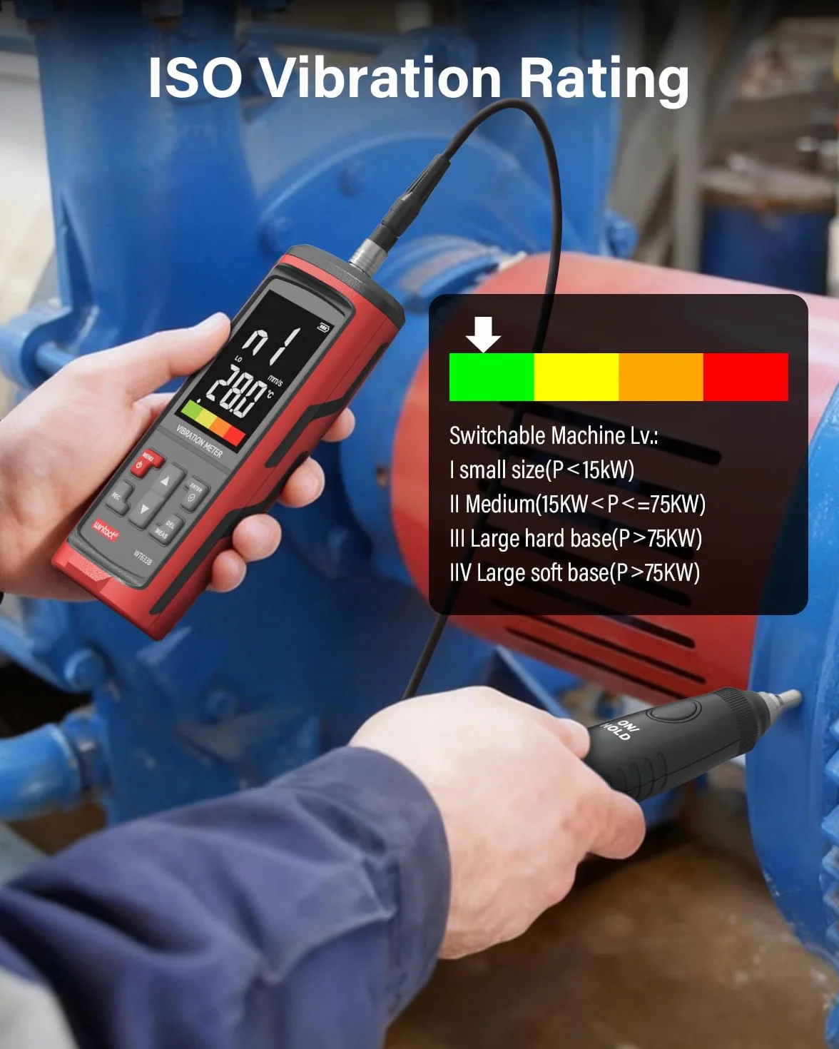 Vibrómetro Wintact WT633B, análisis de vibración mecánica, aceleración, velocidad, desplazamiento, temperatura
