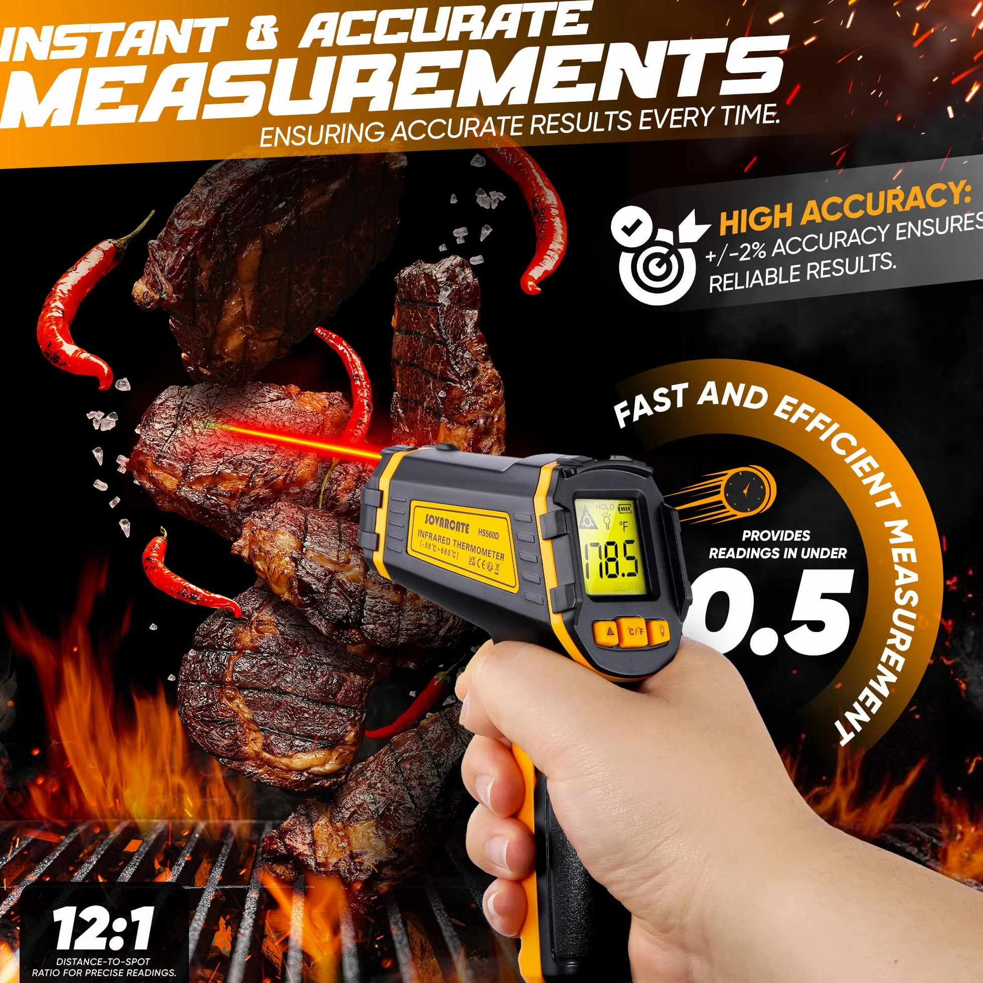 Termómetro Infrarrojo Pistola sin Contacto -50℃~600℃ Láser Digital