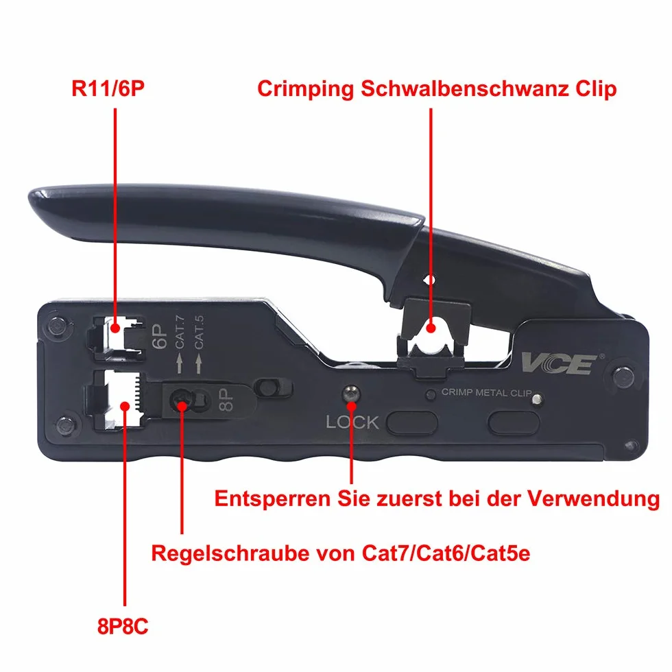VCE GJ669BK Crimpadora RJ45 Herramienta de Crimpado para Enchufe de Red CAT7