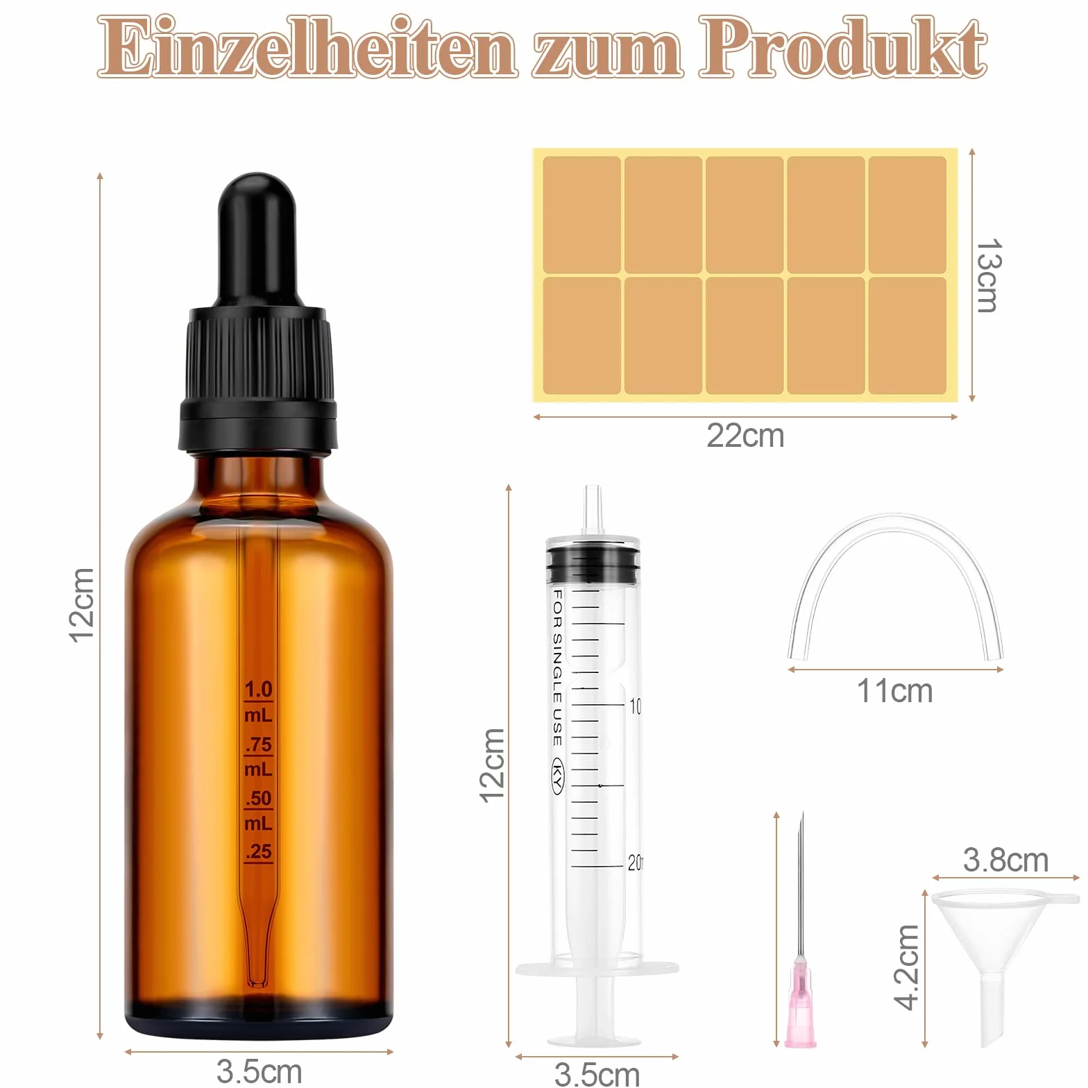 Frascos de vidrio marrón 50 ml con pipeta para aceites esenciales - 6 unidades
