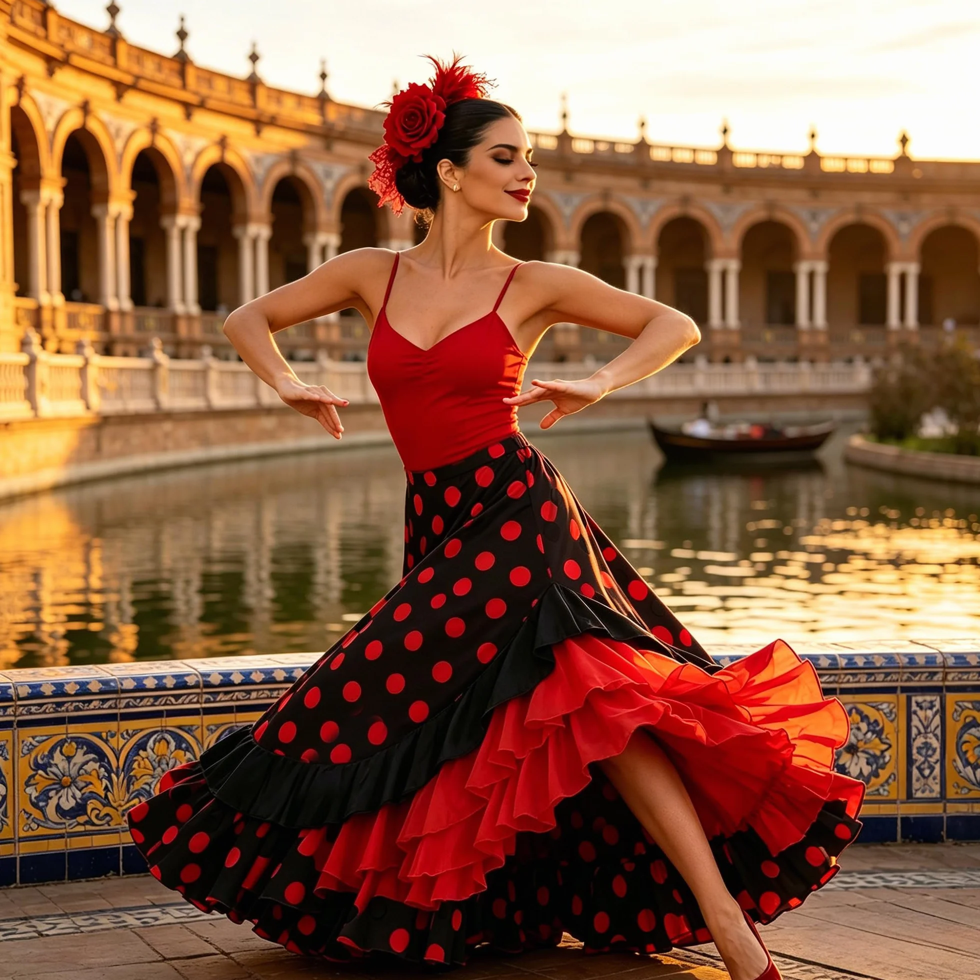 Carnavalife Falda Flamenca Baile sevillanas, Falda de Baile Flamenco, Volantes en Capas diseño asimétrico, Traje Feria, romería, espectáculo