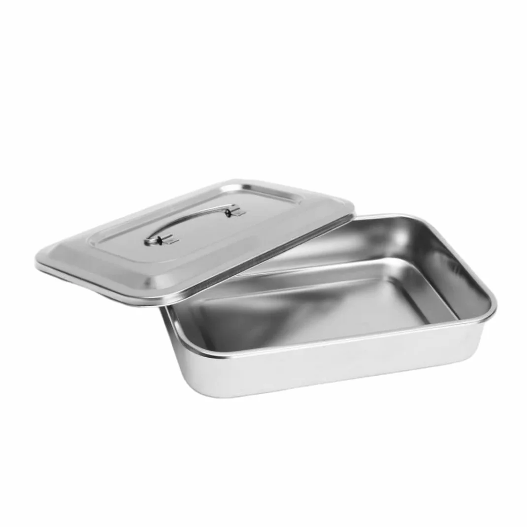 Organizador de bandeja de instrumentos dentales de acero inoxidable con tapa y asa