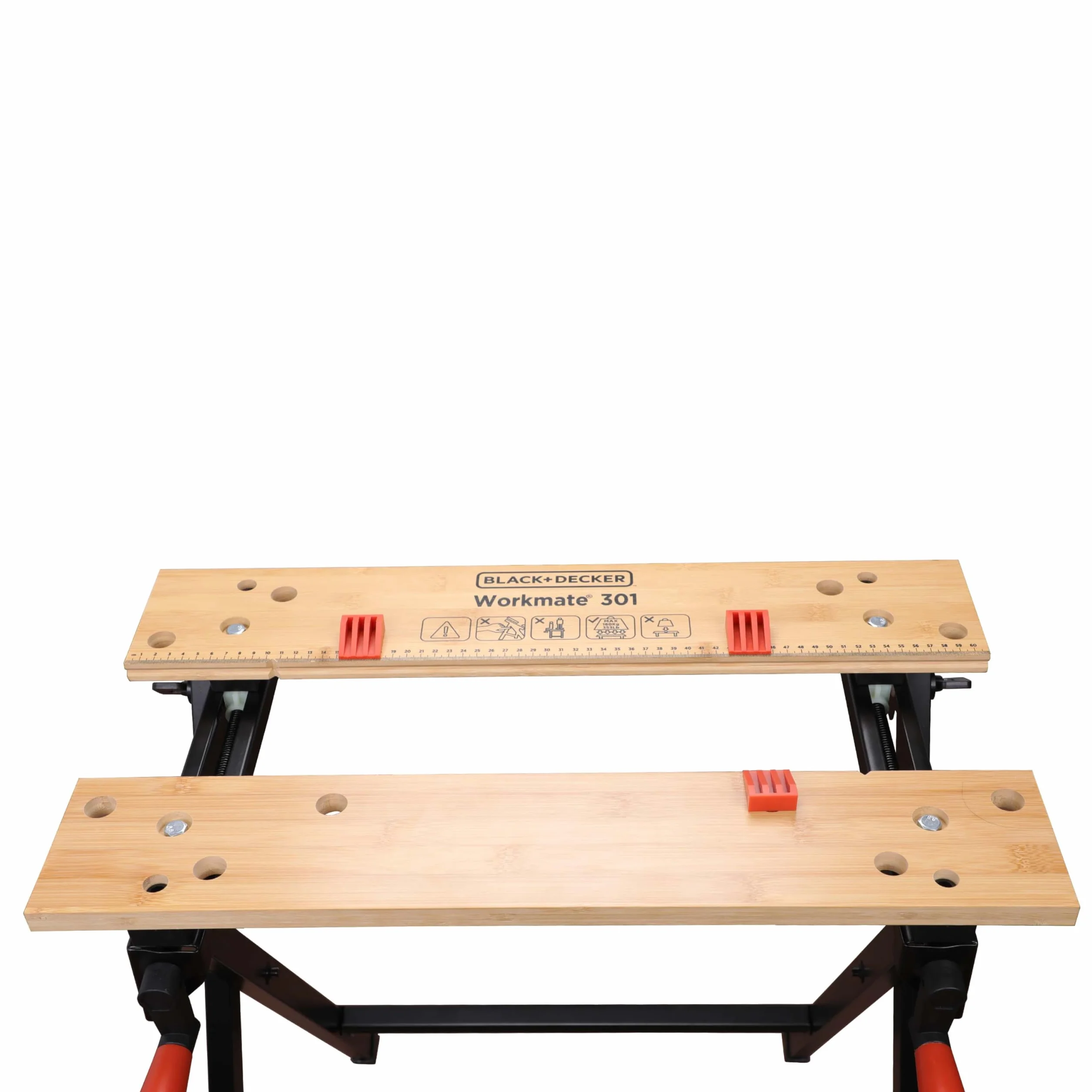 BLACK+DECKER WORKMATE WM301-XJ Banco de Trabajo Plegable, Doble Manivela, Patas Antideslizantes, Bambú y Acero, Negro