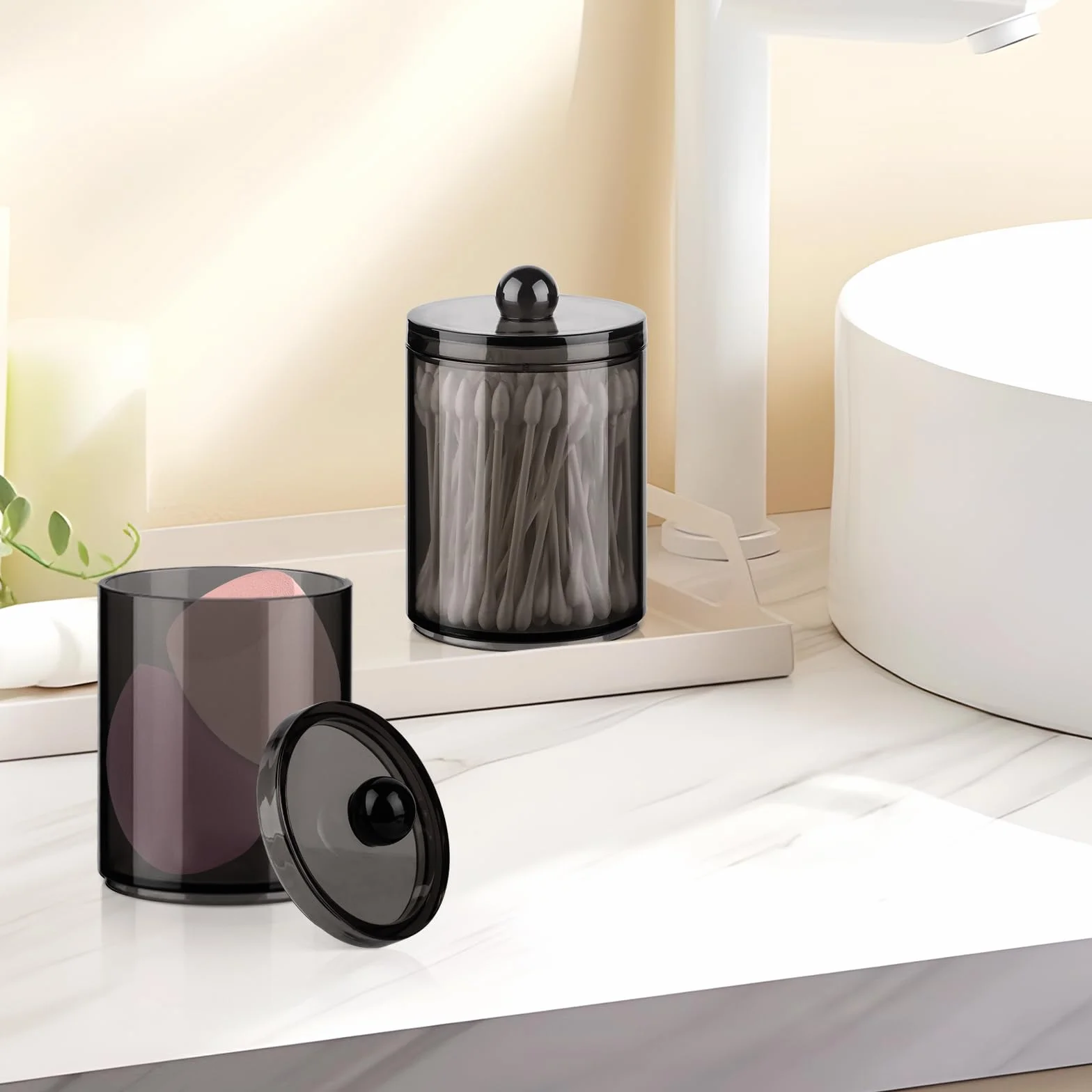 Organizador de Bastoncillos con Tapa, Caja Negro Transparente 3 Piezas para Hilo Dental, Algodón Cosmético