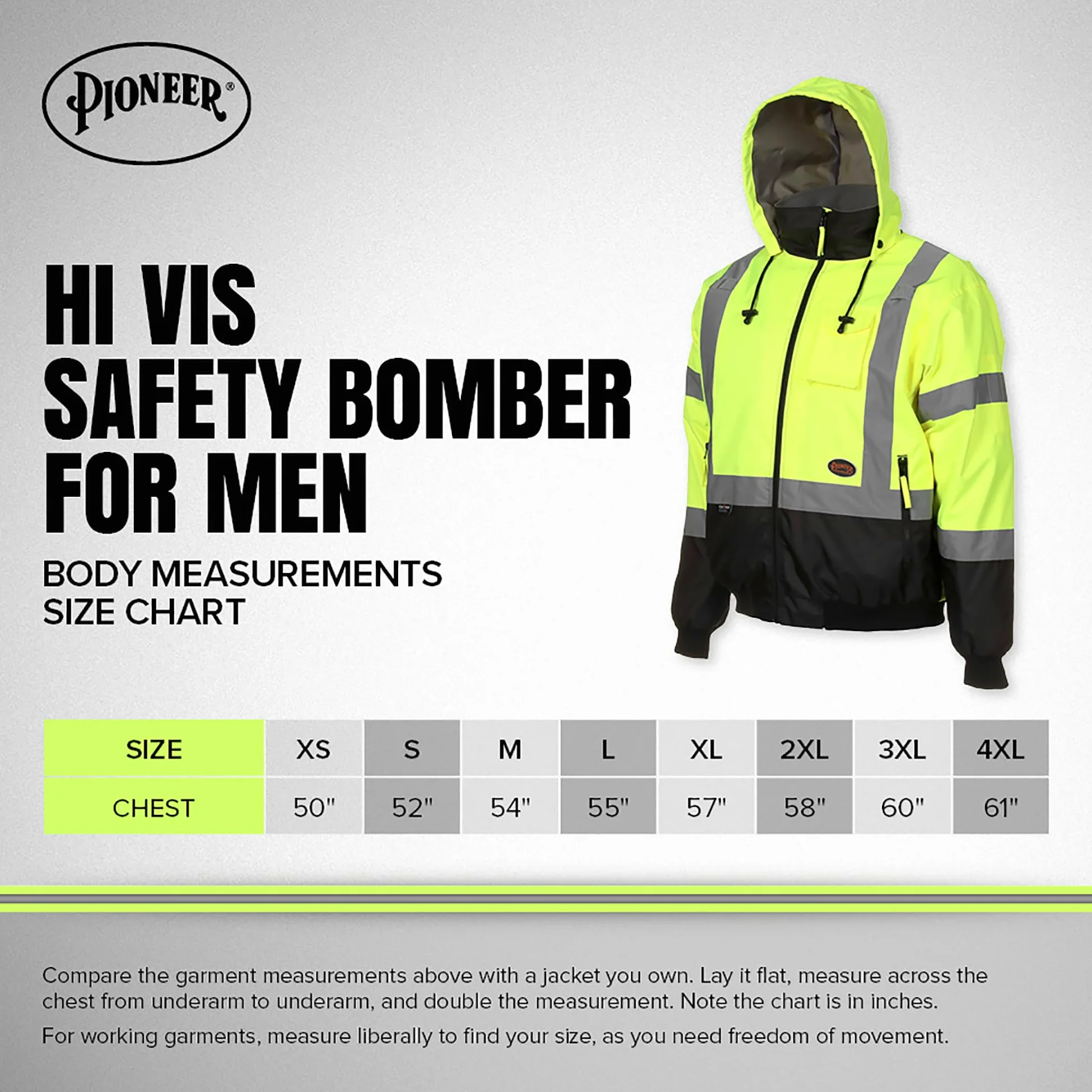 Pioneer - Chaqueta bomber de seguridad de alta visibilidad para lluvia, impermeable, reflectante, capucha desmontable, para hombres, amarillo/negro, V1130460U