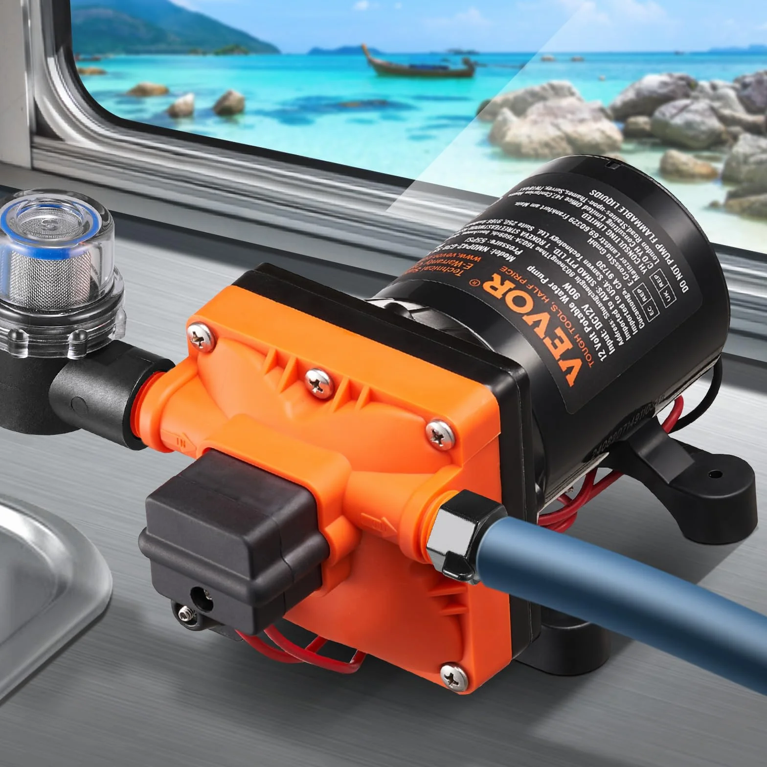 VEVOR Bomba de Diafragma 12 V 11,36 L/min 4 Cámaras 40-100 PSI 55 PSI Puerto MNPT 12,7mm