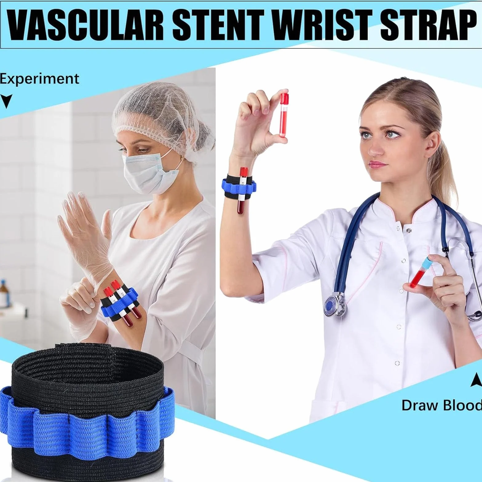 Organizador de colección de sangre Pulsera con soporte para tubo de flebotomía, 6 paquete, negro y azul, capacidad de 8 tubos