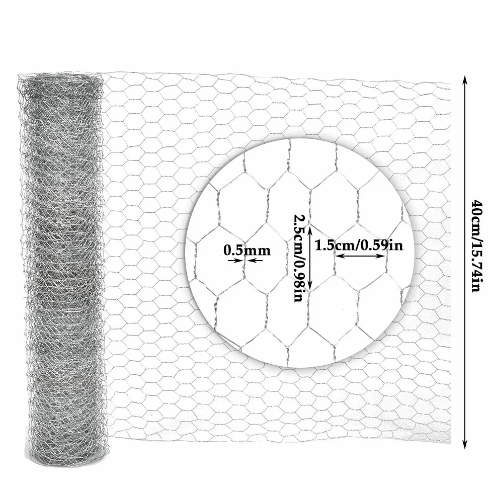 Malla de Alambre de Pollo 0,4 x 10 m Hexagonal Galvanizada para Cercado de Aves