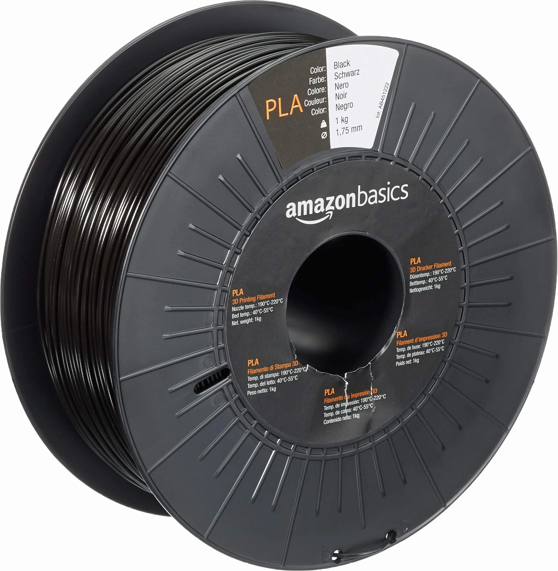 Amazon Basics Filamento PLA 1.75 mm 1 kg Negro para Impresora 3D