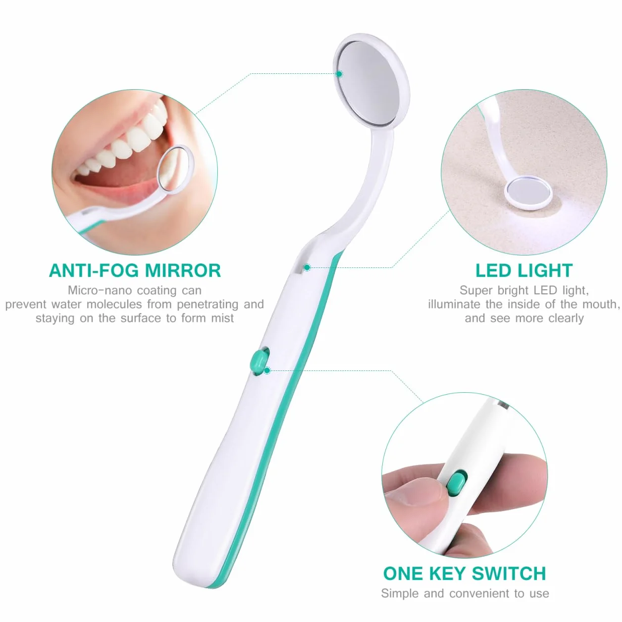 FOMIYES Espejo Dental con Luz LED Anti-Niebla para Inspección Oral (Verde)