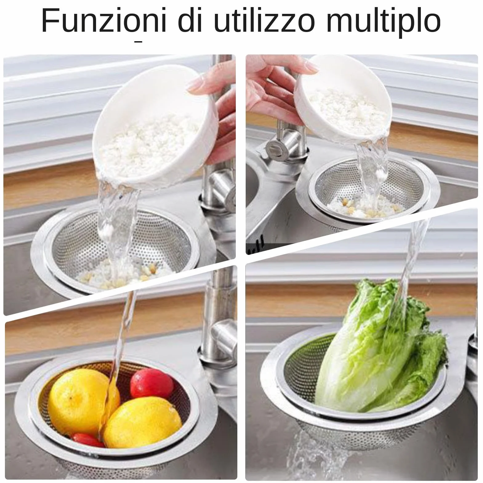 Filtro para fregadero de cocina de acero inoxidable, cesta de drenaje multifuncional antiobstrucción