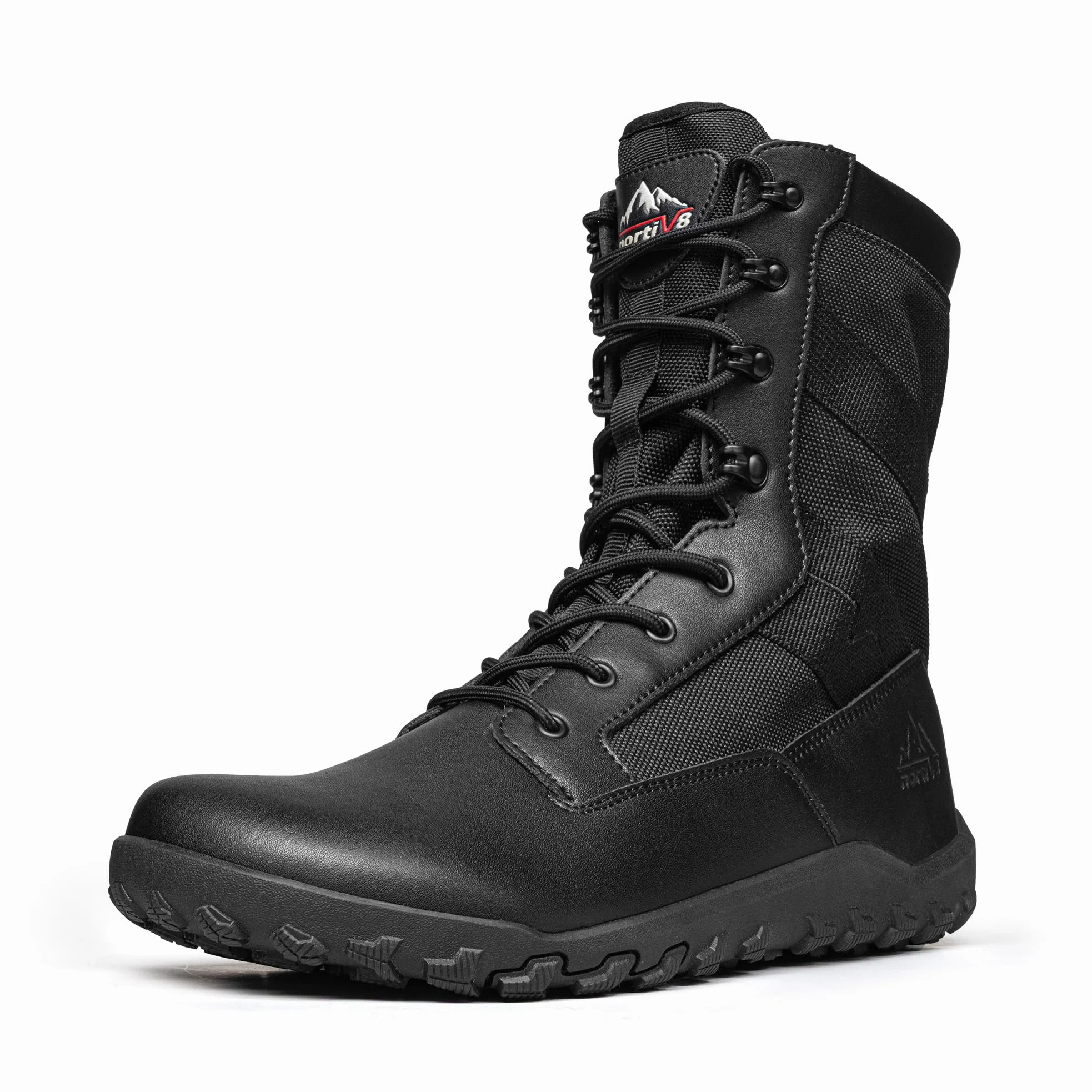 NORTIV 8 Botas tácticas militares de punta ancha para hombre, sin caída, minimalistas, de cuero, con cremallera lateral, botas de combate para motocicleta