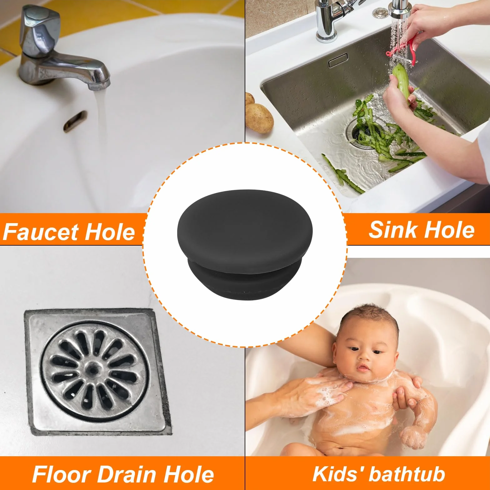 QUARKZMAN Tapones de Silicona para Agujeros de 10mm, 10 Piezas Tapón de Sellado para Muebles Bañera Grifo Drenaje, Negro