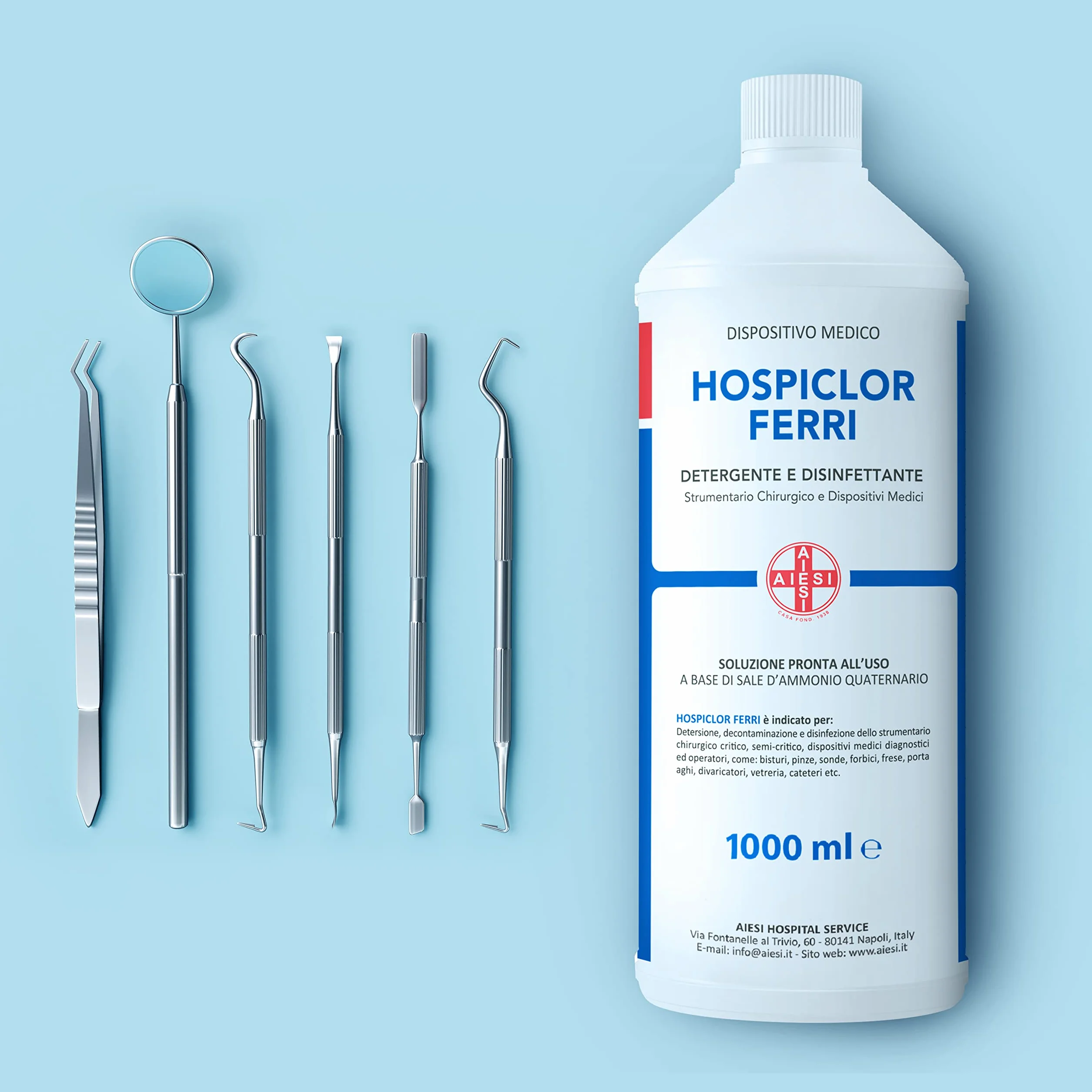 HOSPICLOR FERRI Desinfectante listo para usar para instrumentos médicos 1 litro