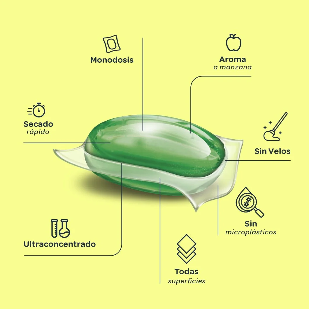 Fregasuelos Universal Ecológico 92 Cápsulas Aroma Manzana EU Ecolabel Concentrado