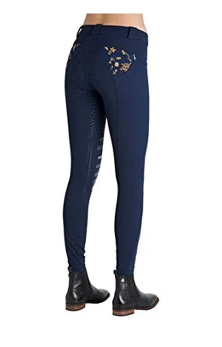 Montar Alina Yati - Pantalones de equitación para Mujer, Color Azul y Beige, 34