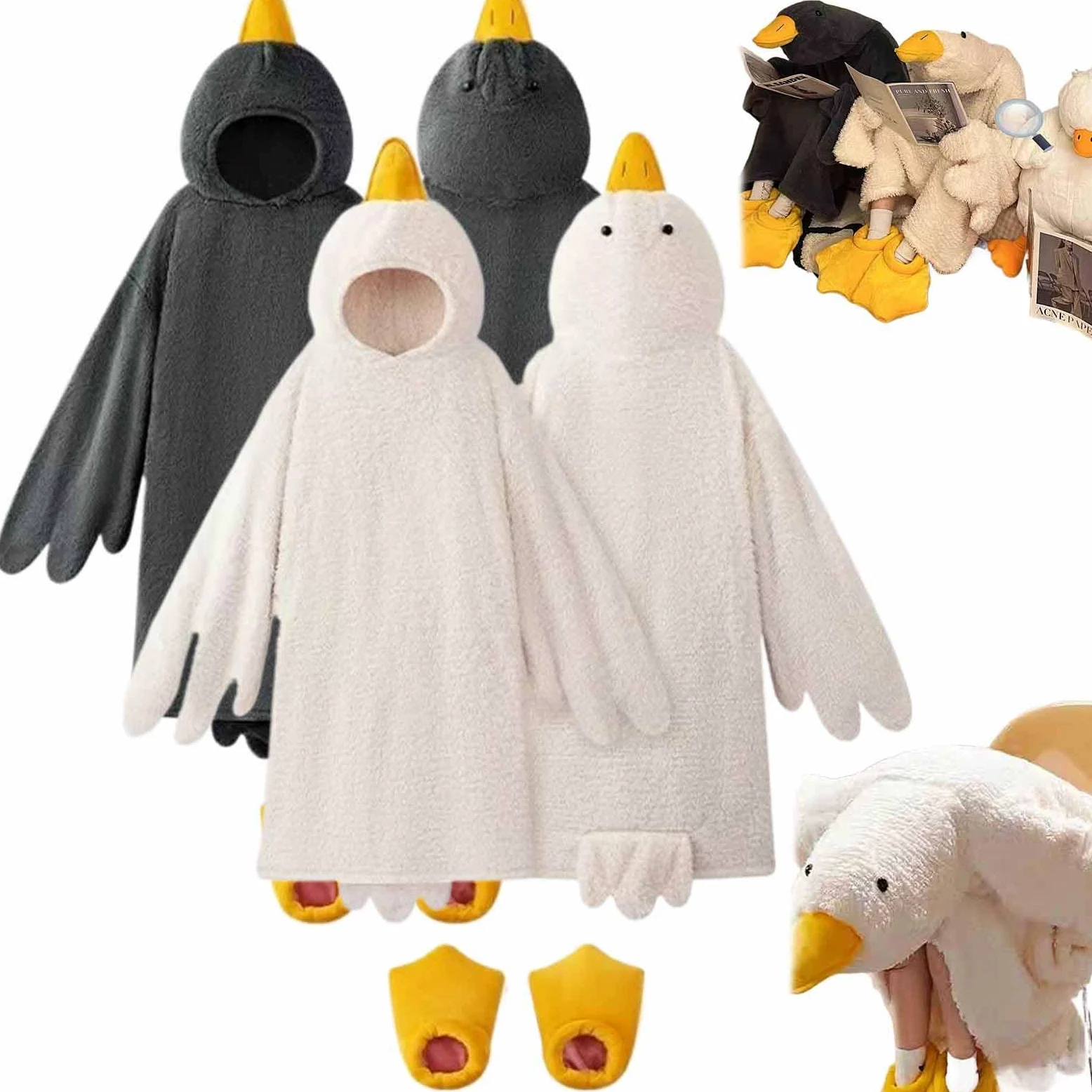 Genérico Mono con Capucha de Manta de Ganso portátil, Pijama de Pato for Adultos, Sudaderas con Capucha for Mujer, Mono de Animal Suave y portátil