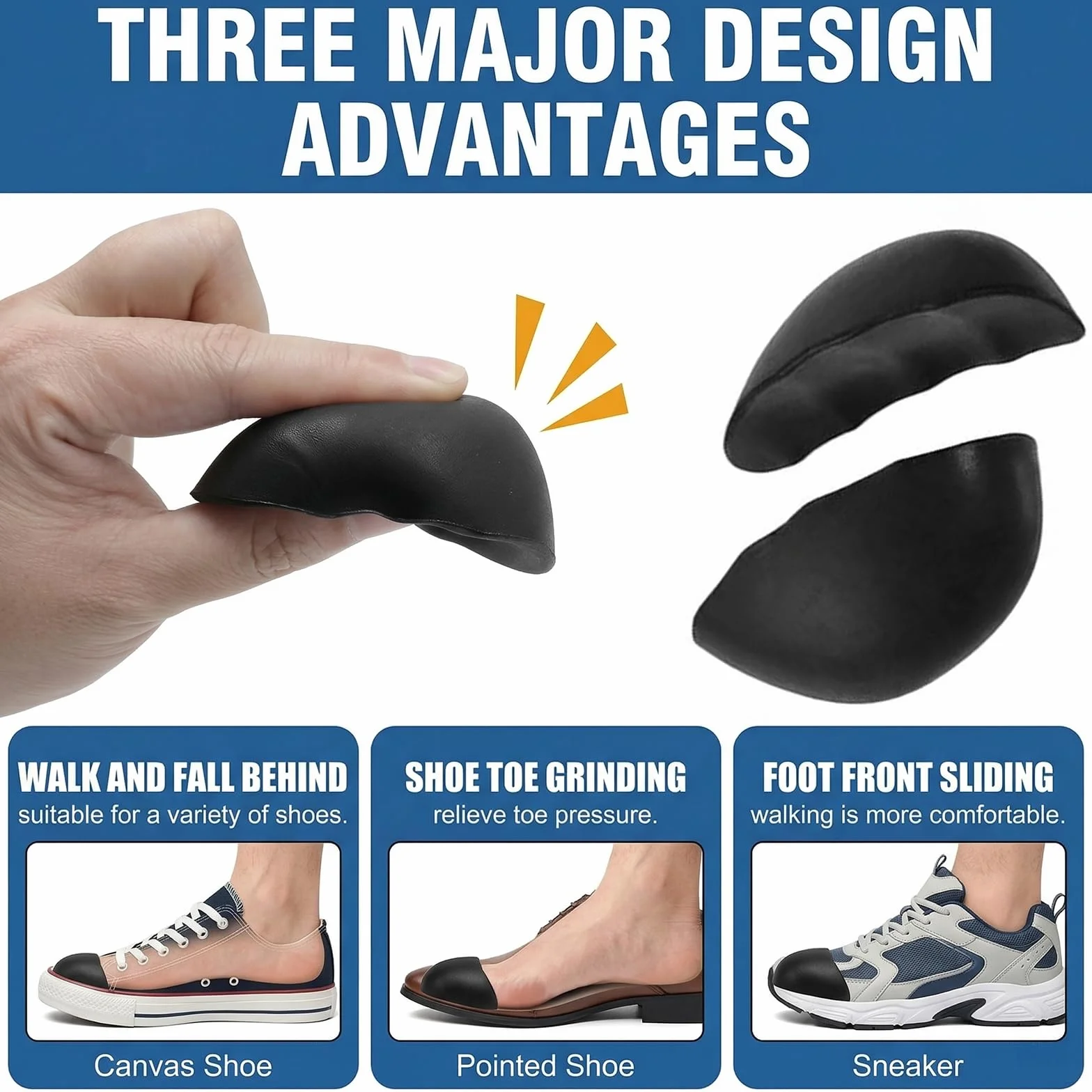 Pack de 2 Pares de Relleno para Zapatos Grandes, Ajustador de Talla de Calzado Reutilizable, Almohadillas Suaves para Puntera de Calzado Holgado, Talla M, Negro