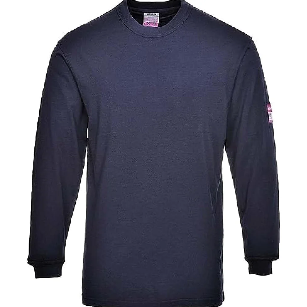 Portwest Camiseta De Manga Larga Ignífuga Y Antiestática, Tamaño: S, Color: Marino, FR11NARS