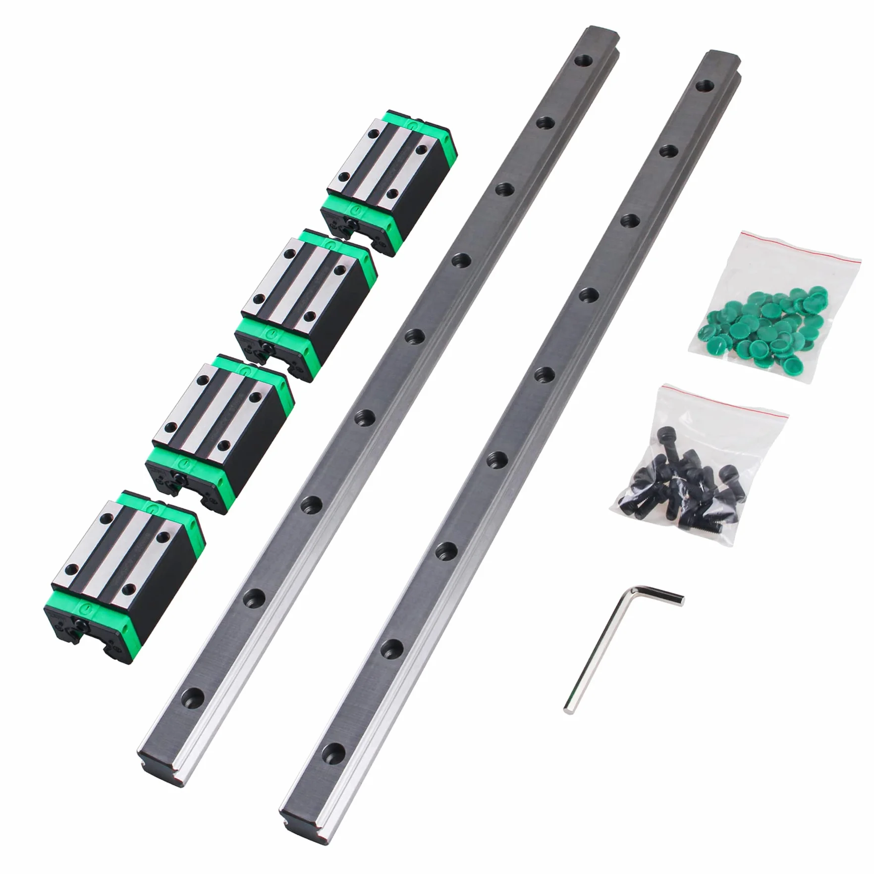 Guía lineal HGR20 2 piezas 400mm con 4 bloques deslizantes HGH20CA + tornillo M5 x 16 + protección C5 para CNC