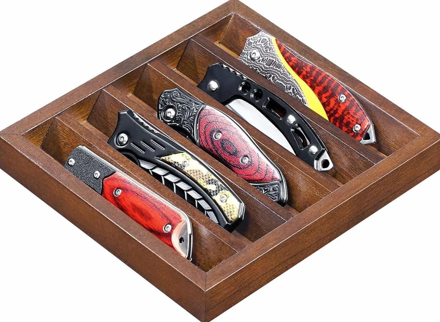 Vitrina para cuchillos, soporte de madera para colección de cuchillos de bolsillo, nogal