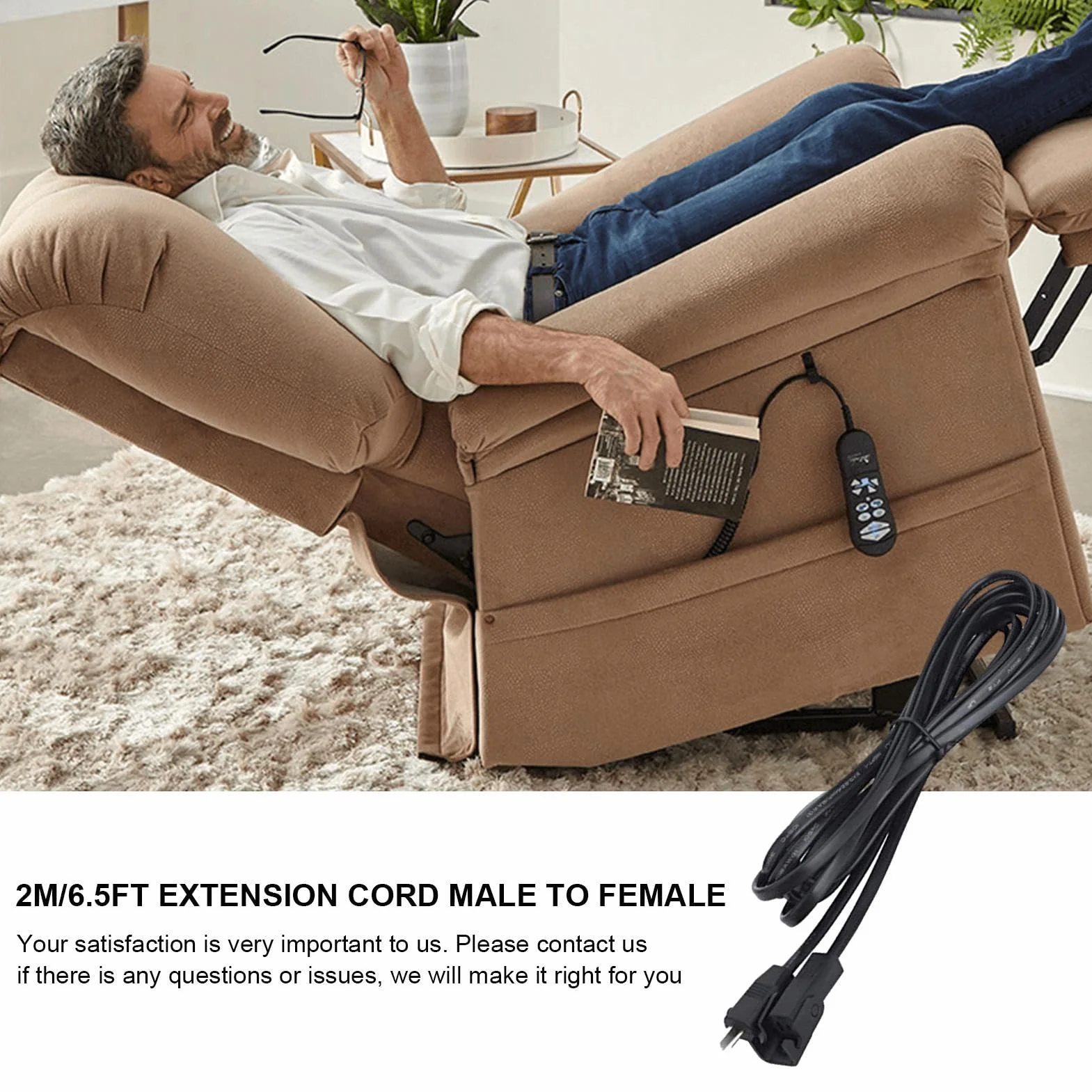 Cable de alimentación reclinable 6.5 pies para silla de elevación eléctrica, conector de control