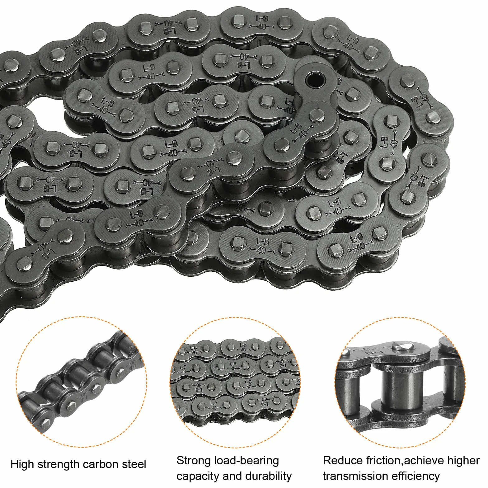 Roller Chain 3 Ft #40/08A-1 1/2" Pitch Carbon Steel 72 Links