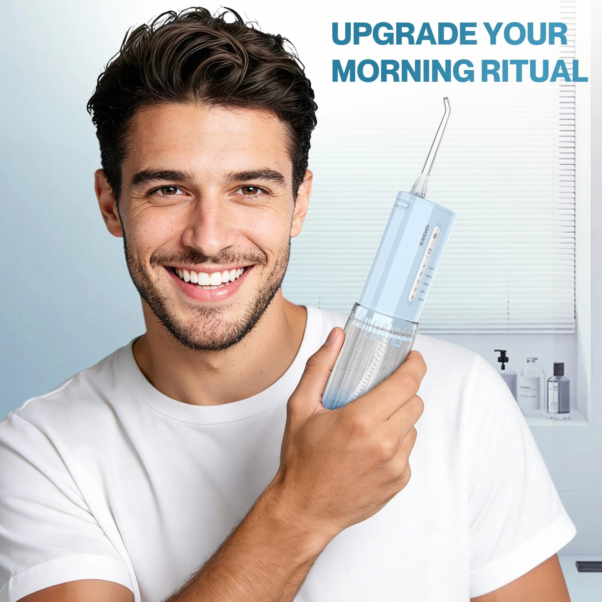 OOZZ Irrigador Bucal de Viaje Inalámbrico 5 Modos 6 Puntas Recargable USB Azul Degradado