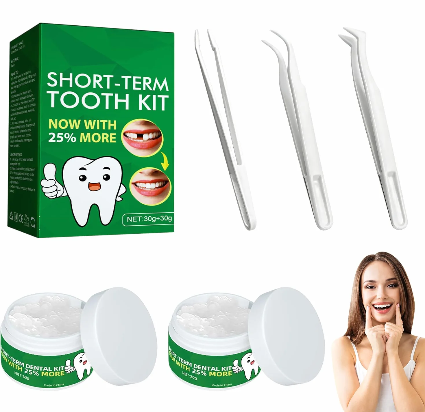 Cemento Dental Permanente 60g Kits de Empastes Dentales Perla Dental Reparación Dientes Falsos Moldeables
