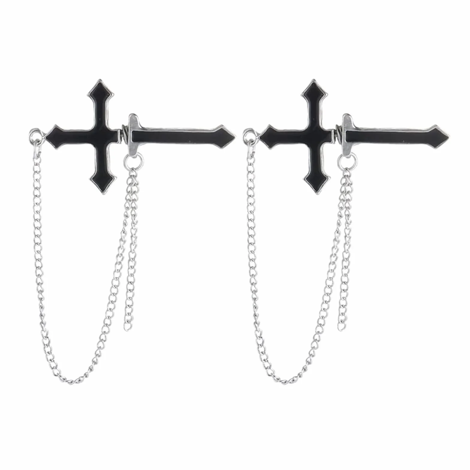 2 Piezas Punk Style Cross Stud Pendientes Moda Negro Escalador Cadena Colgante Colgante, Cadena Espada Vaina Pendientes de Hombres Muchachos Niños