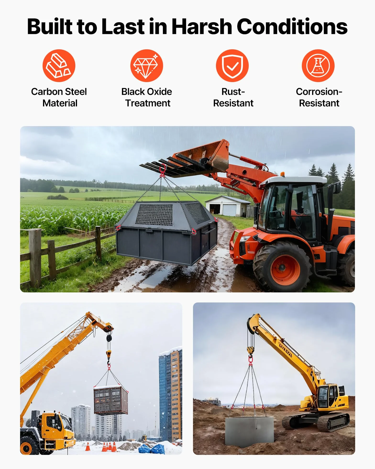 VEVOR Polipasto de Cadena, Eslinga de Cadena de 4 Ganchos 6,3 mm x 1,5 m, Aleación de Acero G80, Capacidad 2993 kg