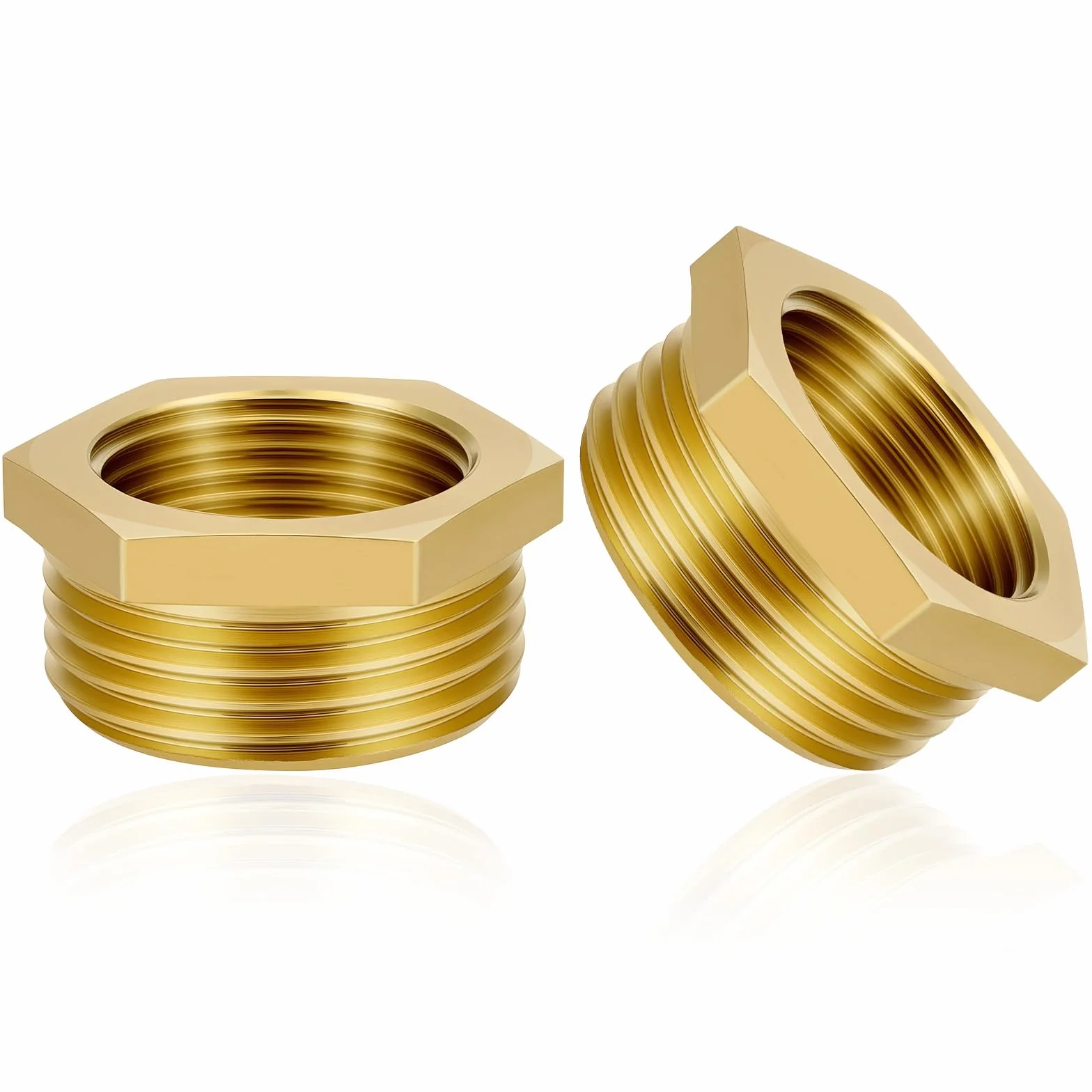 Flintronic 2 Piezas Acoplamiento Reductor Latón 1/2" a 3/4" BSP Buje Hexagonal Conector para Tuberías de Agua