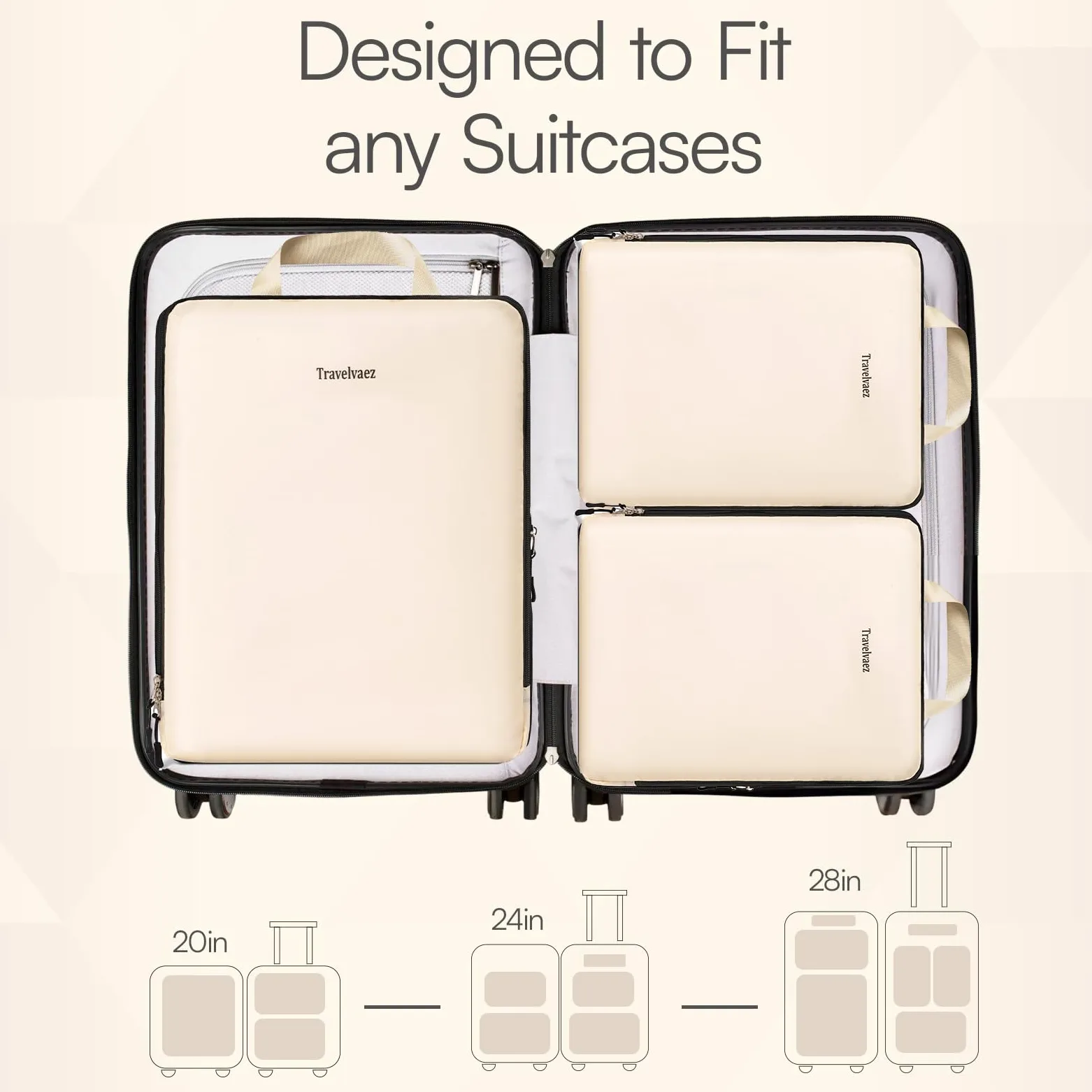 Juego de 6 cubos de embalaje de compresión para viajes. Bolsas de compresión de viaje expandibles para empacar. Organizador de equipaje y maleta. Bolsas de compresión para viajes., Beige