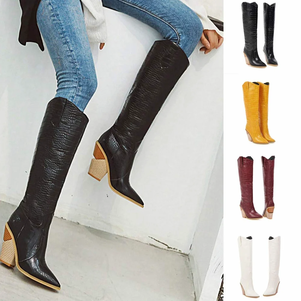 Botas Largas para Mujer Botas hasta La Rodilla del Reino Unido Botas De Montar para Mujer Cuñas con Punta Puntiaguda Botas De Tobillo De Tacón Grueso para Mujer Zapatos De Fiesta Elegantes Informales