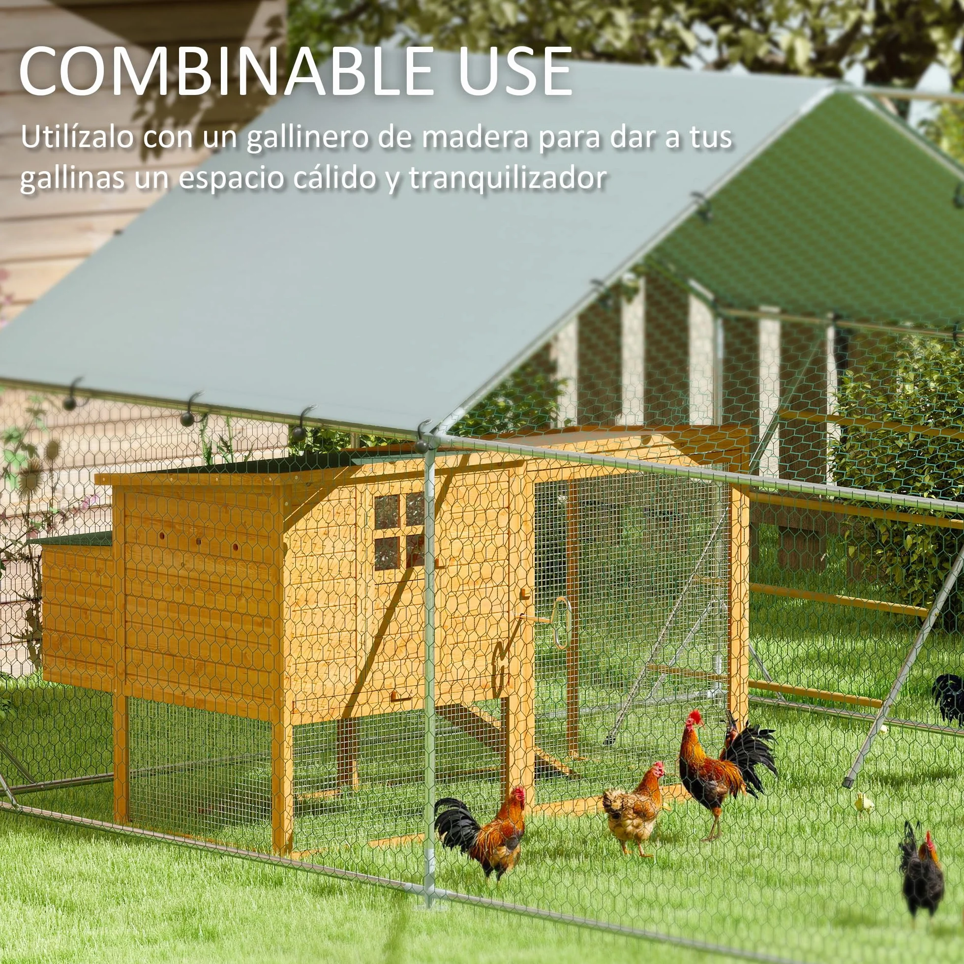 PawHut Gallinero Exterior 18 m² 3x6x1,95 m Acero Galvanizado para 18-24 Gallinas Impermeable Anti-UV