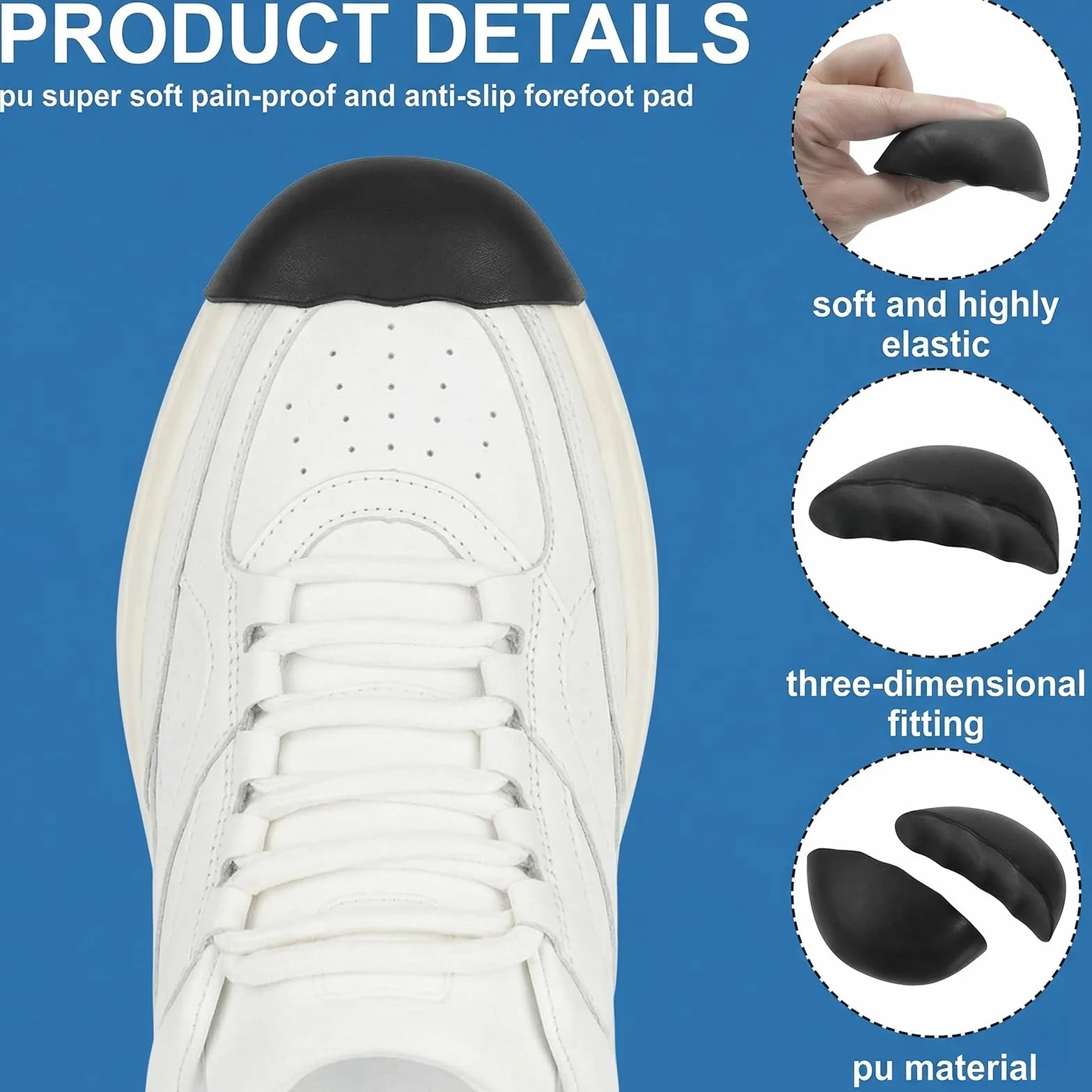 Pack de 2 Pares de Relleno para Zapatos Grandes, Ajustador de Talla de Calzado Reutilizable, Almohadillas Suaves para Puntera de Calzado Holgado, Talla M, Negro